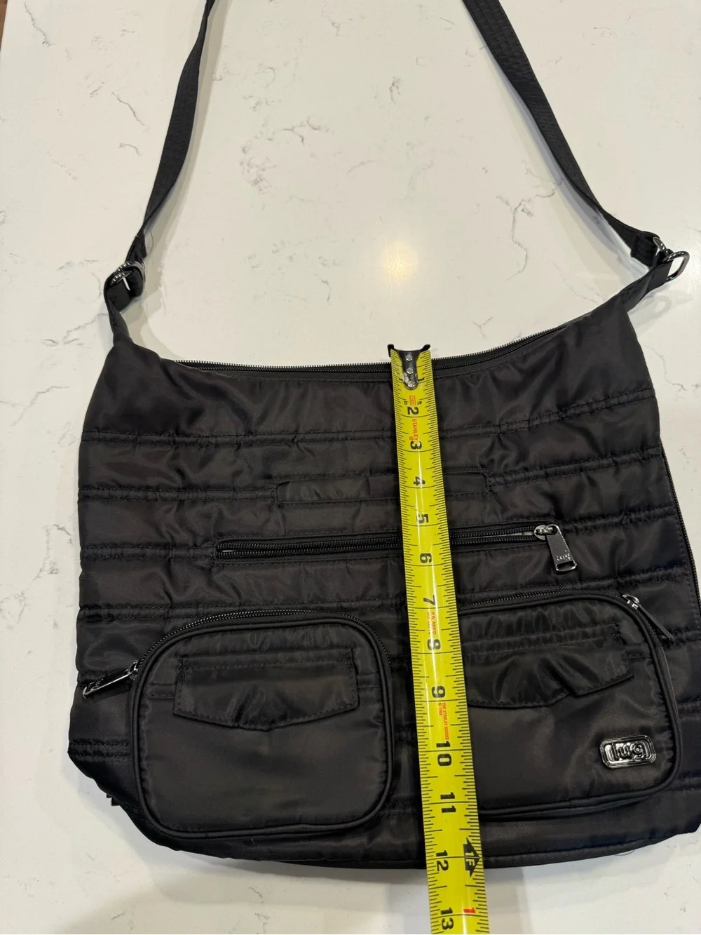 Black Quilted Lug Zipliner Convertible Hobo Bag - water resistant
